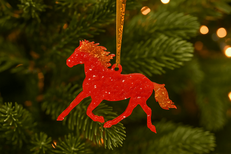 елочная игрушка красная лошадь